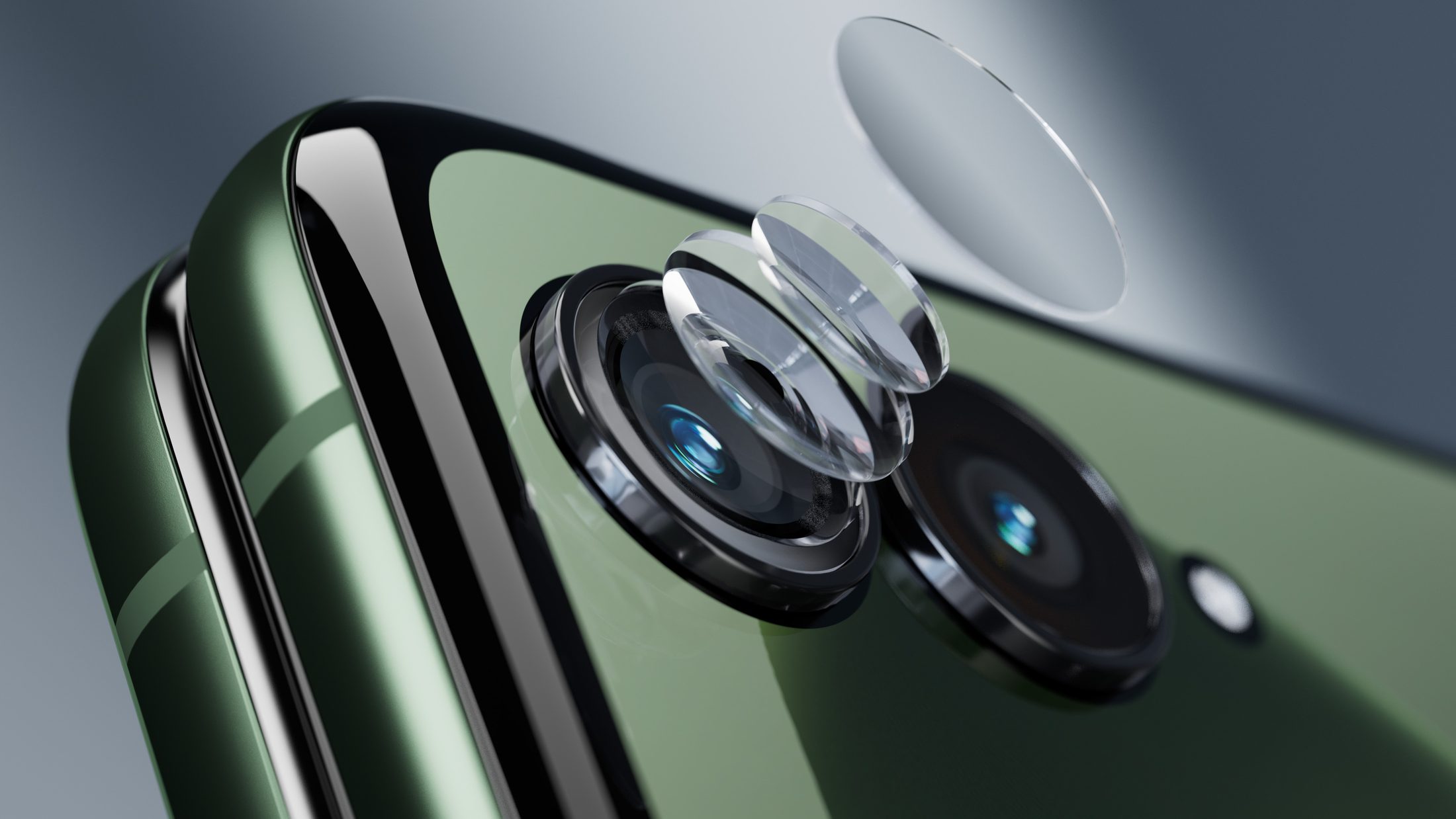 Camera lenses floating off the green Razr