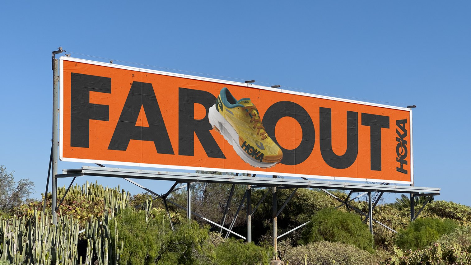Far Out billboard in the desert