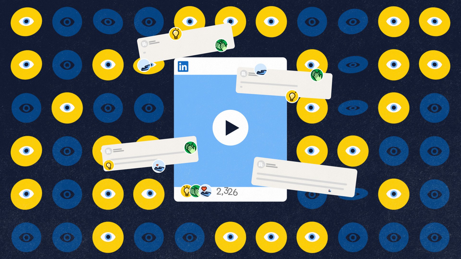 Video post surrounded by notification cards